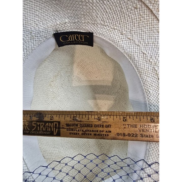 Career Collection Womens Vintage Hat Brimmed Beige Blue Ribbon w Original Box - Picture 10 of 11